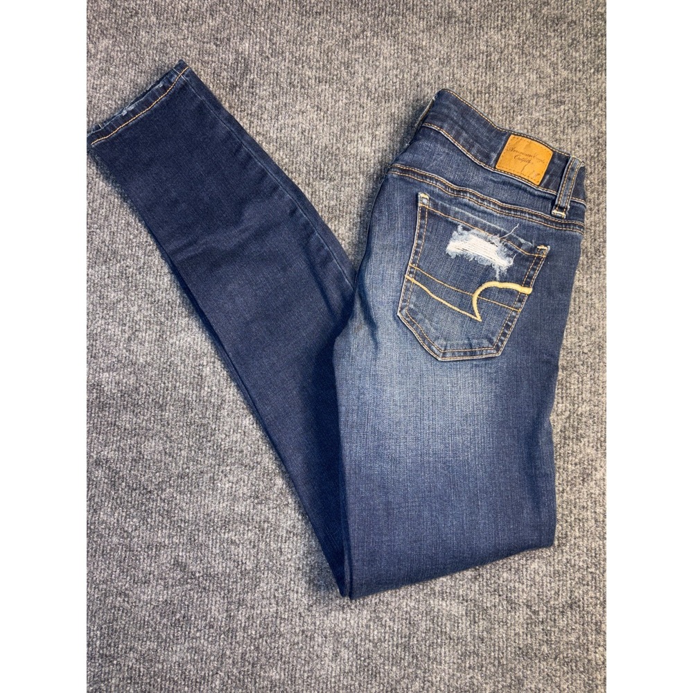 American Eagle Outfitters Jegging Jeans Womens 00 Blue Stretch Distressed Skinny